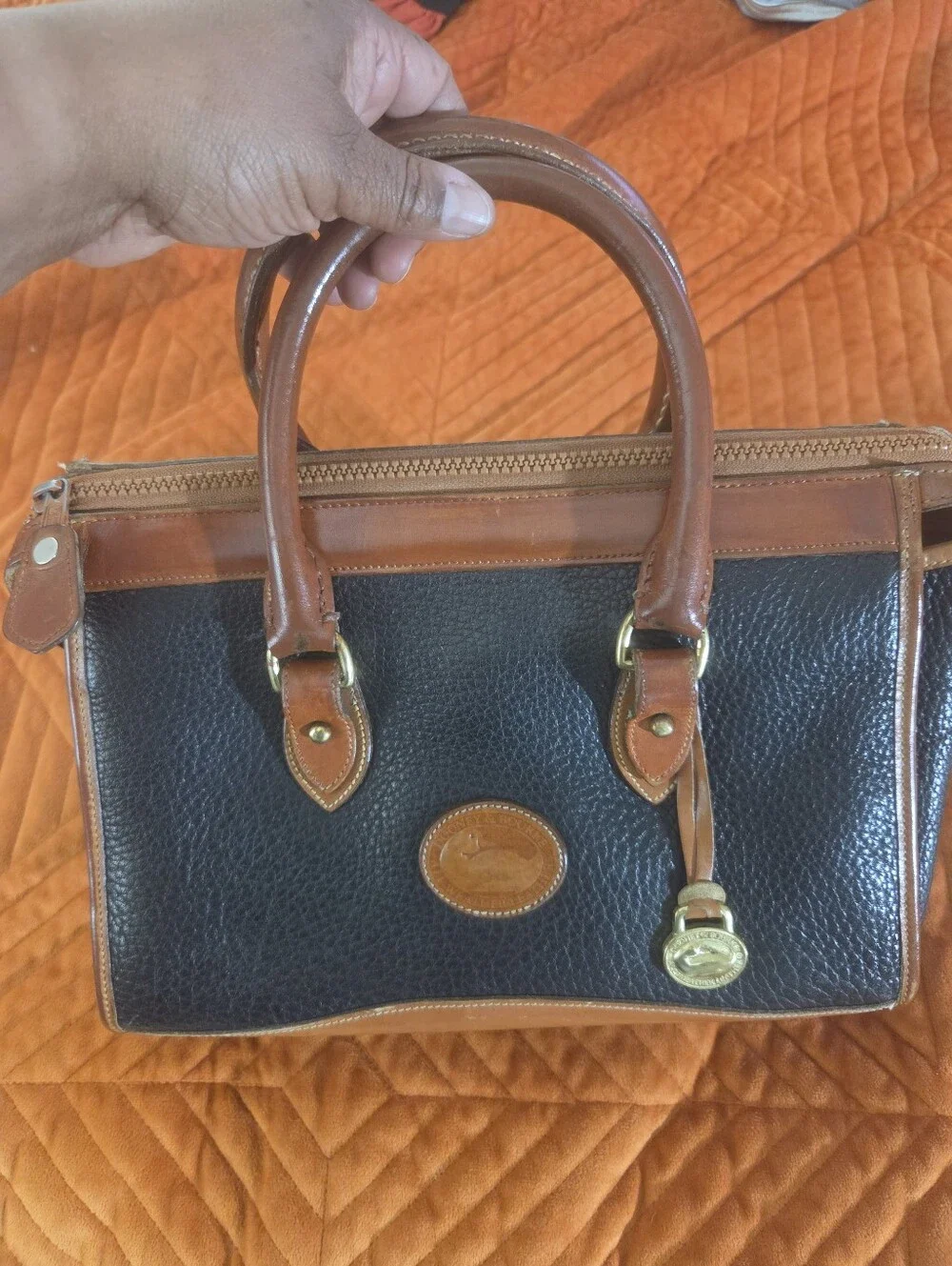Vintage Dooney & Bourke AWL Black British Tan Satchel